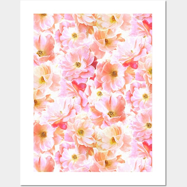 Abstracted Full Blown Roses in Candy Pink and Cream Wall Art by micklyn